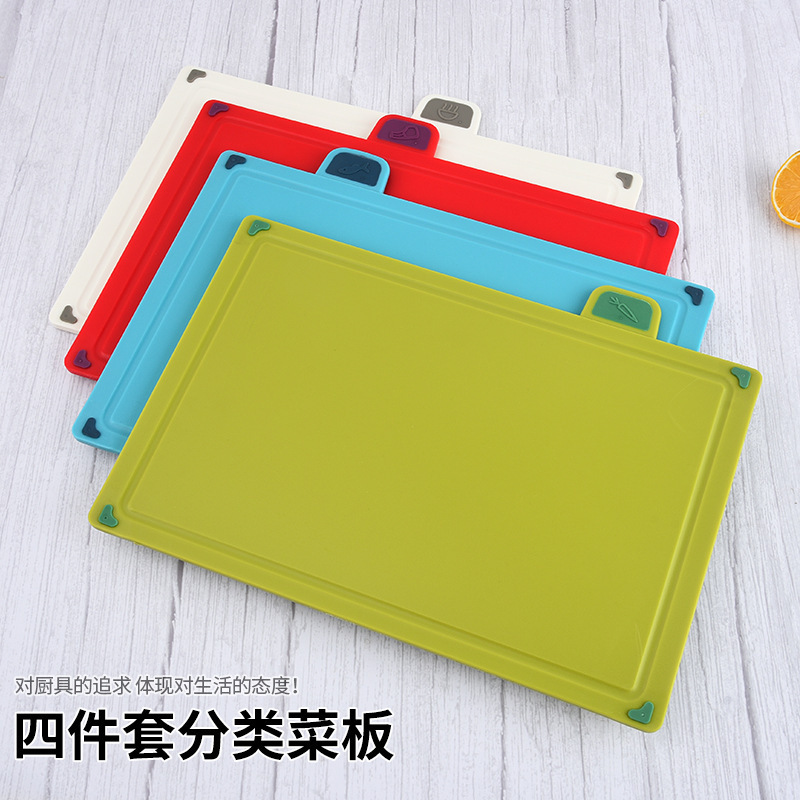 Color-Coded Kitchen Cutting Board Set of 4 with Storage Stand Plastic Chopping Board Set for Multi Usage