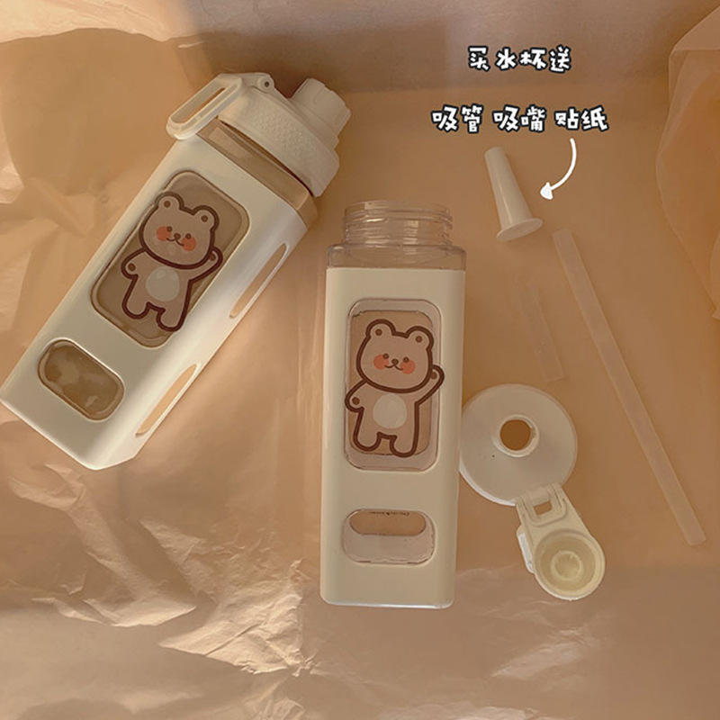 Summer 3D Sticker Design 700ml sport bottle Kawaii Plastic Pastel Water Bottle With Straw