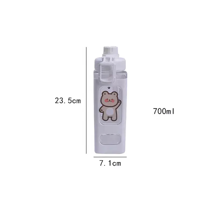 Hot Selling  Water Bottle With 3D Sticker 700ml/900ml Plastic Tea Juice Milk Portable Cute Shaker Drink Bottle Gift