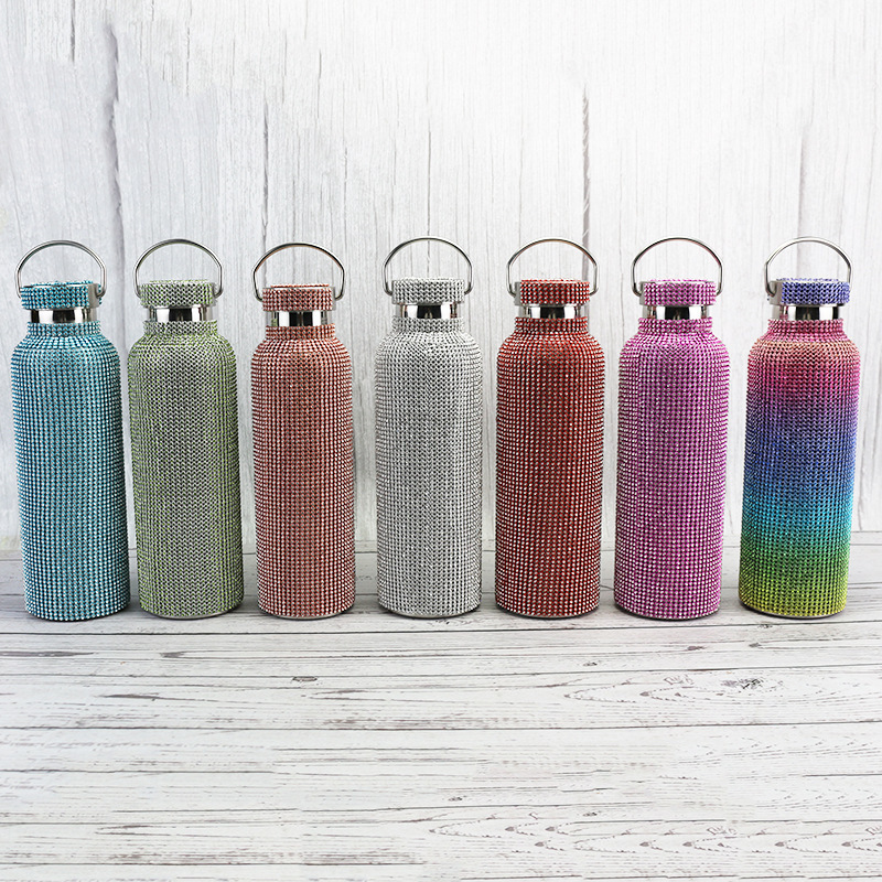 High-Grade Stainless Steel diamond tumbler Rhinestone Vacuum Flask 750ml Leak-Proof Water Bottle