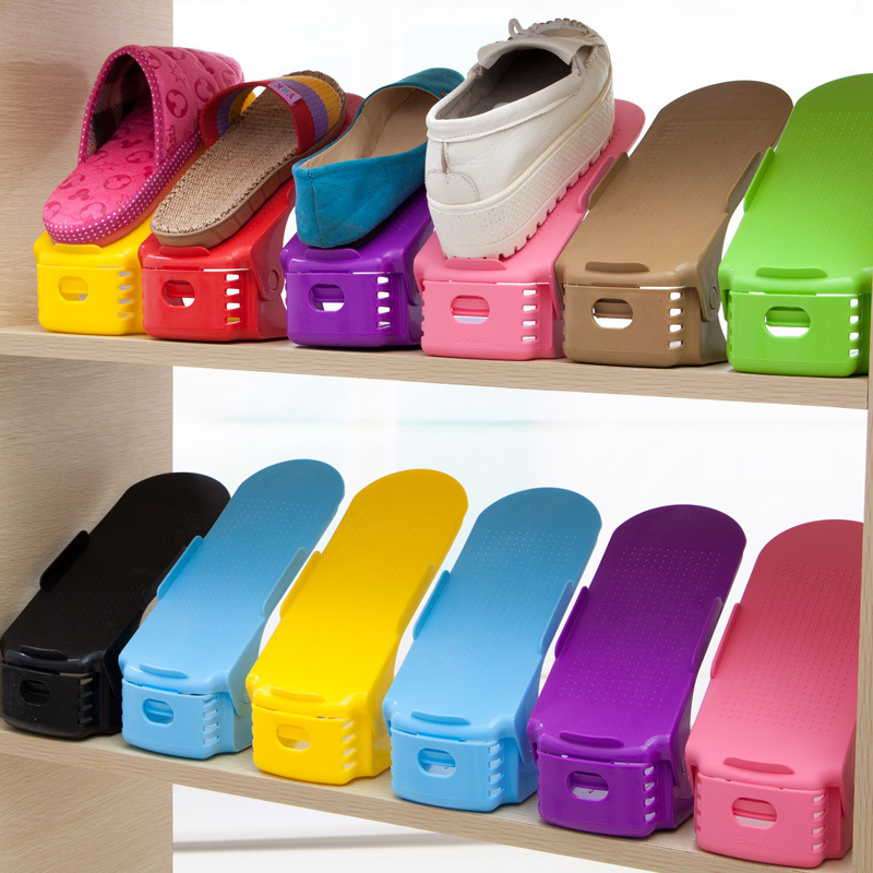 Plastic Adjustable Shoes Organizer Space Saver Adjustable Double Shoe Rack