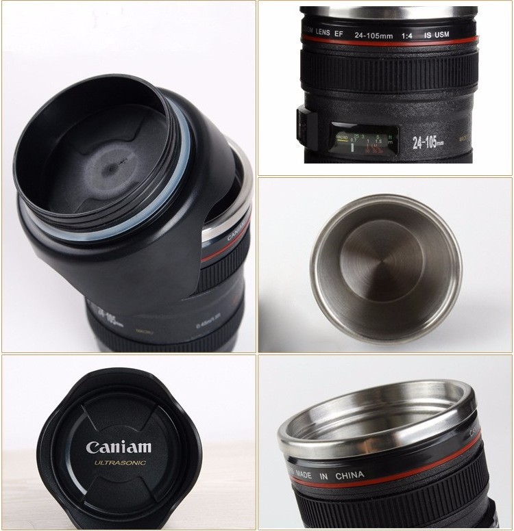 High Quality Camera Lens Coffee Mug Stainless Steel Self Stirring Cup Mug for Morning Office Coffee Travelling