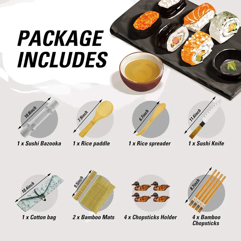 2023 New Product 15 Sushi Making Set of Eight Piece DIY Cooking Tools Sushi Kit Smart Kitchen Tools Sushi Maker for Beginner