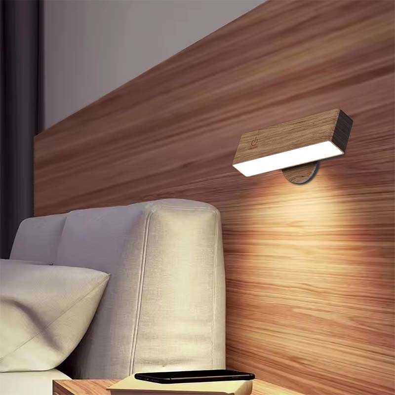 Walnut Wall Lamp Rotate Wall Sconces Touch Control USB Rechargeable Dim Led Reading Light for Bedside Unique Design 2 Pack Black