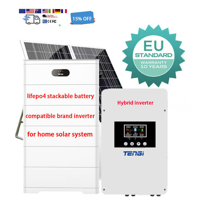 Complete Set 10kwh 15kwh Lifepo4 Lithium Battery 6kw 10kw Solar Panel kit Home Energy Storage System with battery and inverter