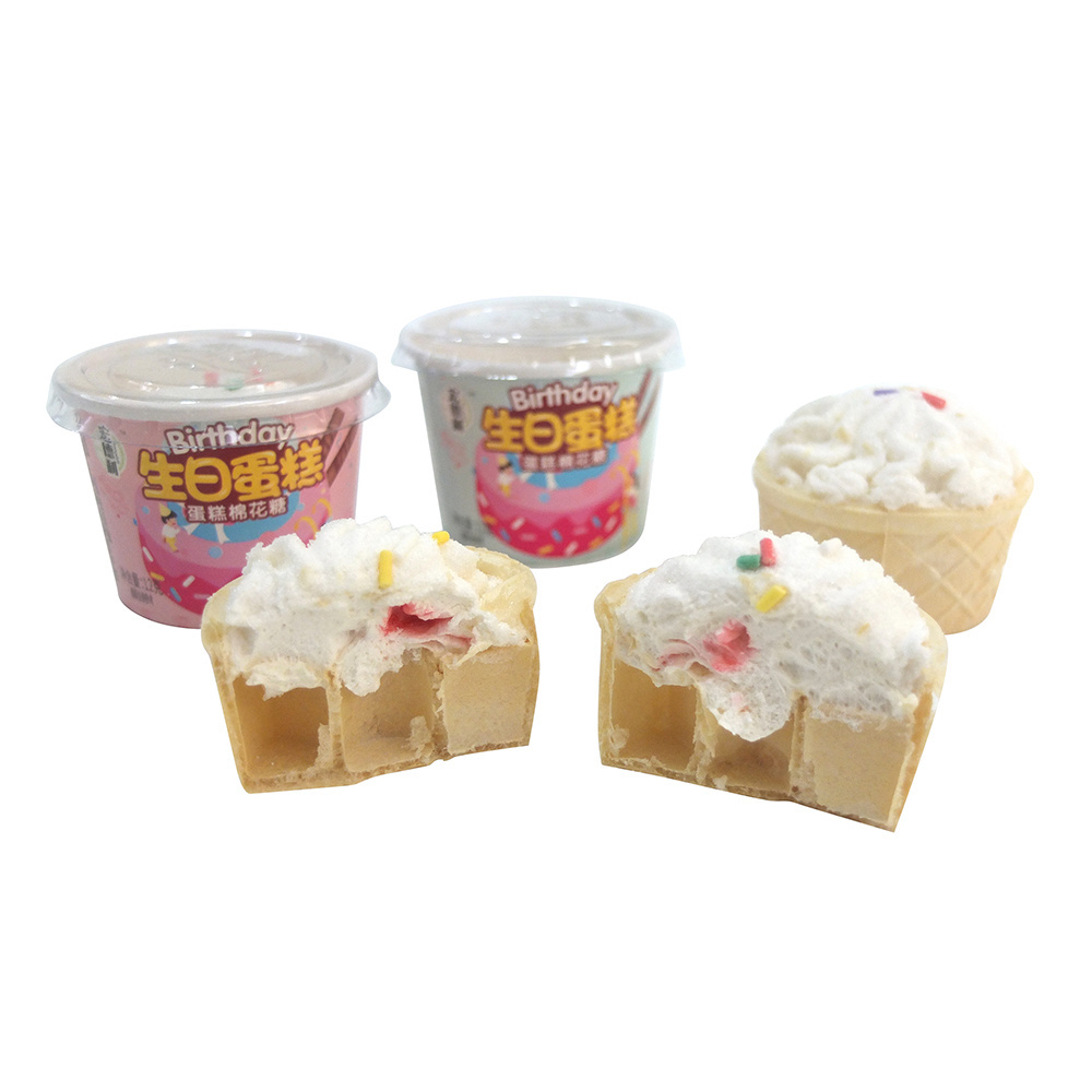 birthday cake shape halal marshmallow candy cup colorful sweet cotton candy