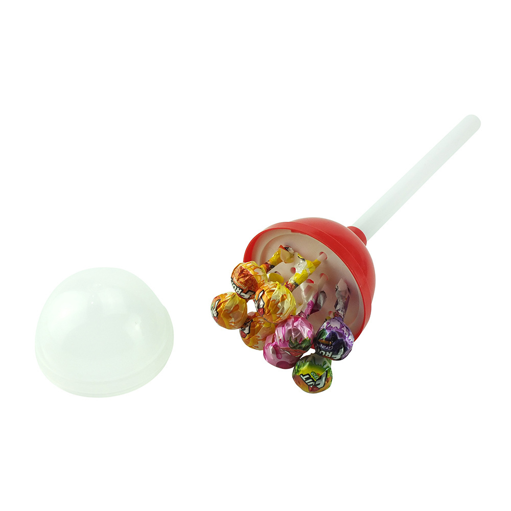 New item big bom lollipop 8pcs  fruit  lollipop with bubble gum filling in one big lollipop shape plastic container