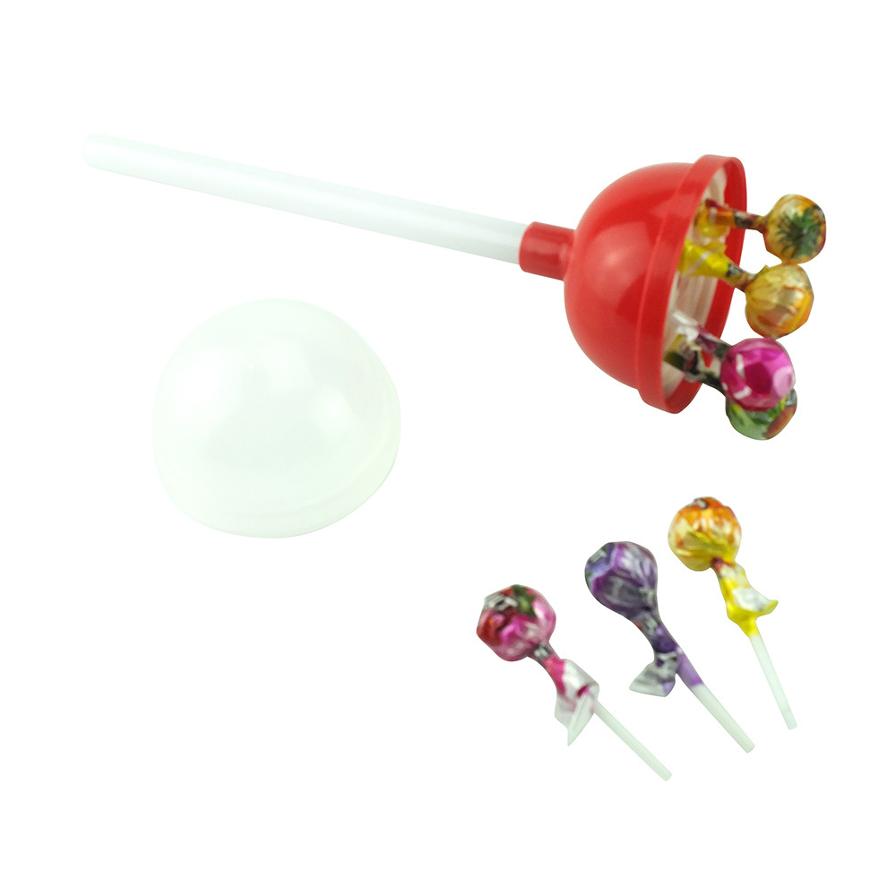 New item big bom lollipop 8pcs  fruit  lollipop with bubble gum filling in one big lollipop shape plastic container