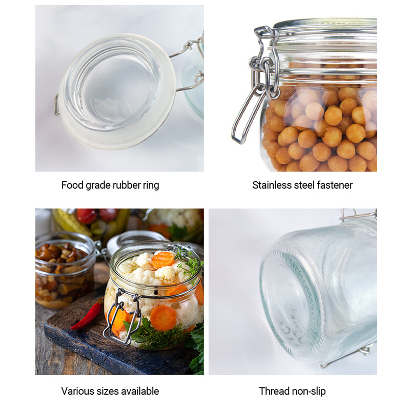 Airtight 16oz 32oz Kitchen Glass Storage Mason Jar Swing Top Glass Jar for Food Honey Candy with Flip Top Lid