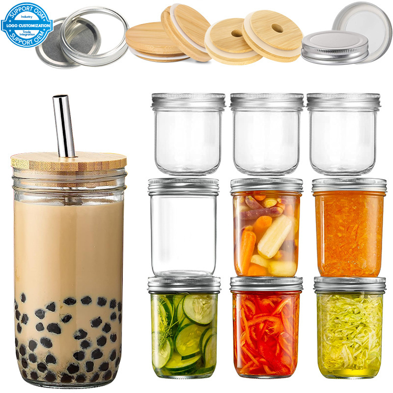 10oz 16oz 300ml 500ml Glass Mason Jars Storage Jars for Canning Food Jam Yogurt Juice Bubble Tea Cold Brew with Lids Straw