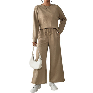 Women Outfits Wholesale Lounge Wear Loose Textured Two Piece Casual Loungewear