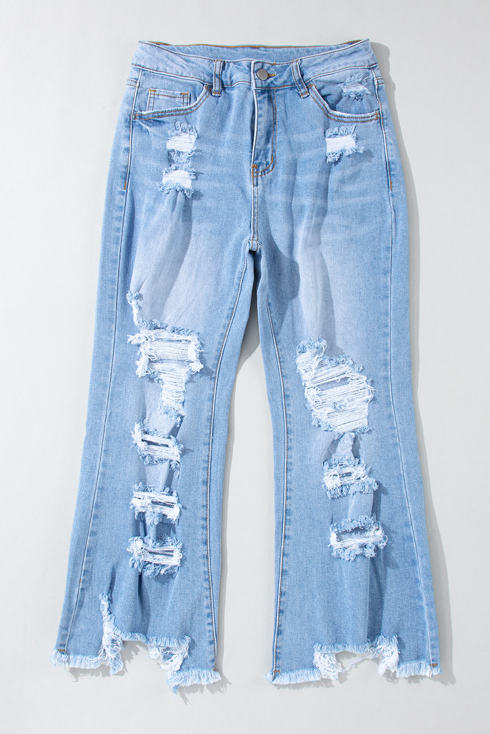 Private Label Fashion Clothes Ripped Denim Pants Heavy Destroyed Jeans Women