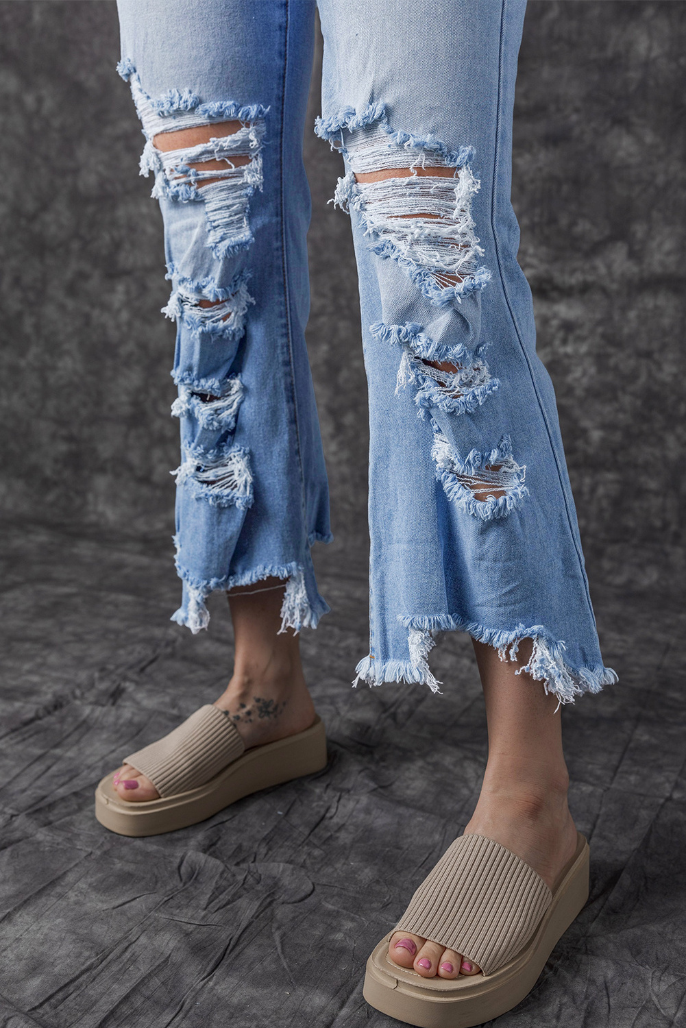 Private Label Fashion Clothes Ripped Denim Pants Heavy Destroyed Jeans Women