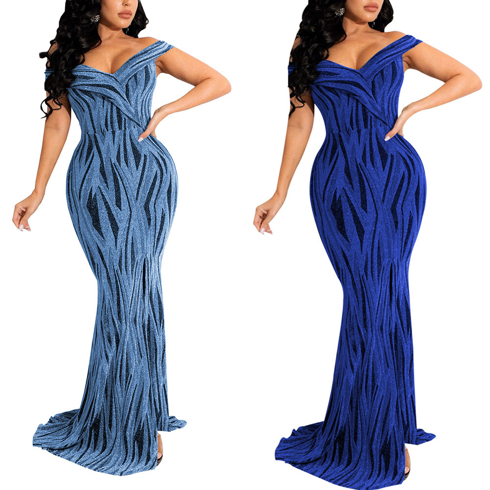 Ready to Ship Women Gold Shiny Long Prom Gowns Sexy Fishtail Evening Dresses 2023