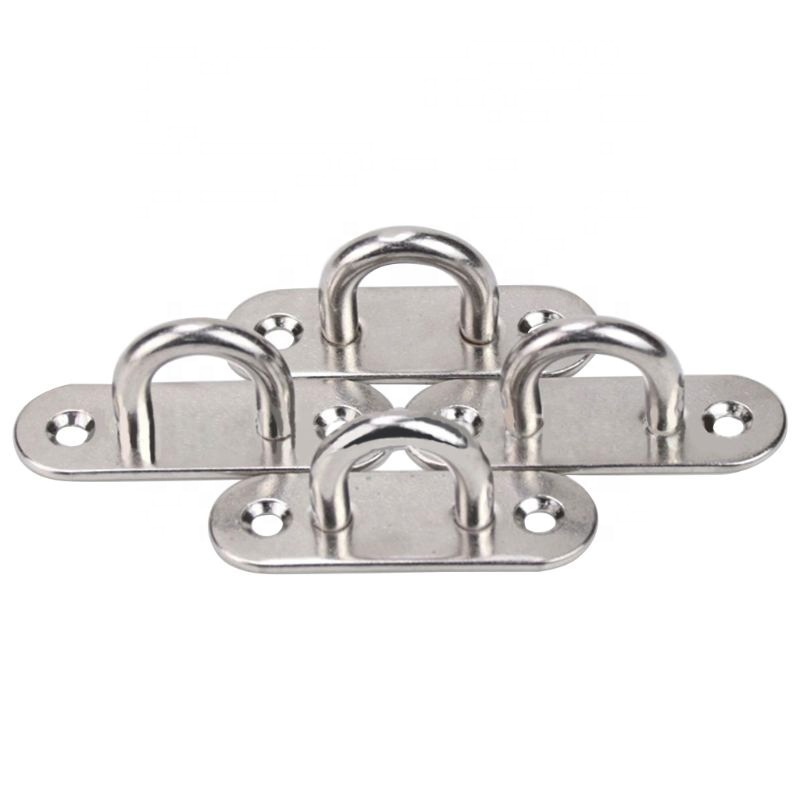 Stainless Steel Eye Plate Oblong Pad Eye Plate Metal Staple Ring Hook Hardware U-shaped Design Screws Mount Hook