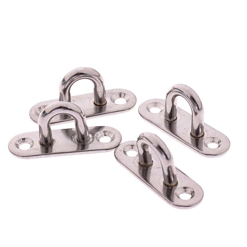 Stainless Steel Eye Plate Oblong Pad Eye Plate Metal Staple Ring Hook Hardware U-shaped Design Screws Mount Hook