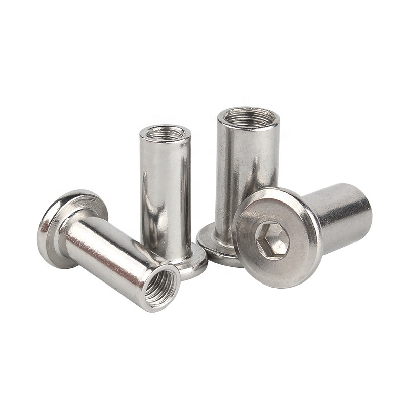 M6 M8 Stainless Steel Flat Hex Hexagon Socket Head Furniture Rivet Connector Insert Joint Sleeve Cap Nut