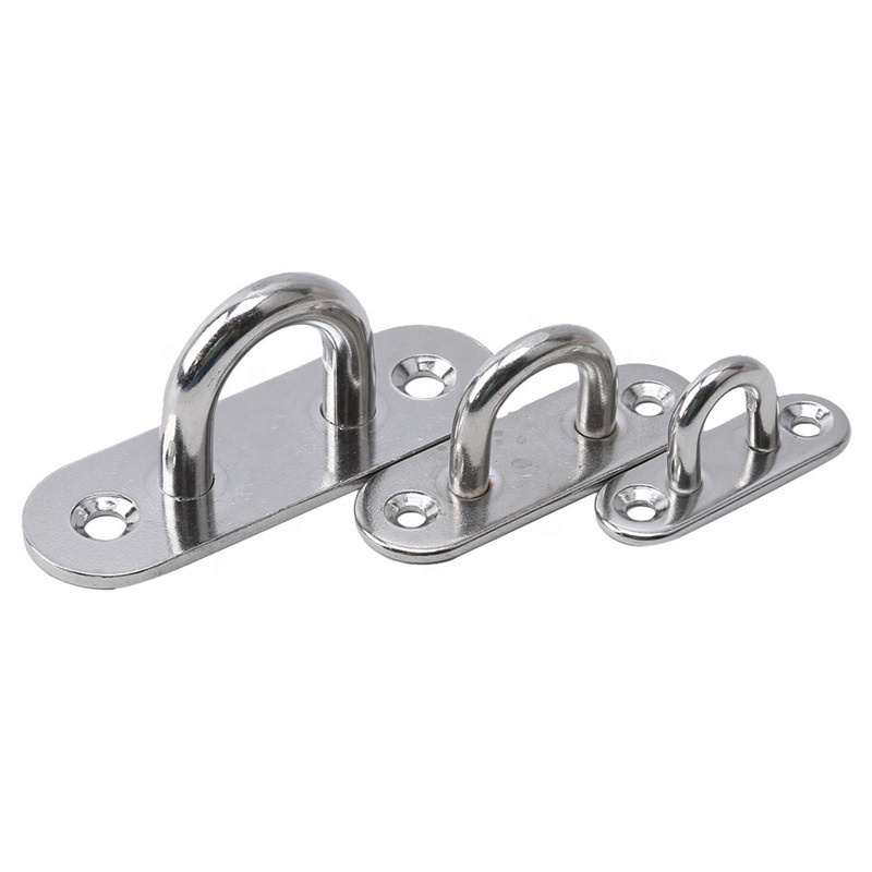 Stainless Steel Eye Plate Oblong Pad Eye Plate Metal Staple Ring Hook Hardware U-shaped Design Screws Mount Hook