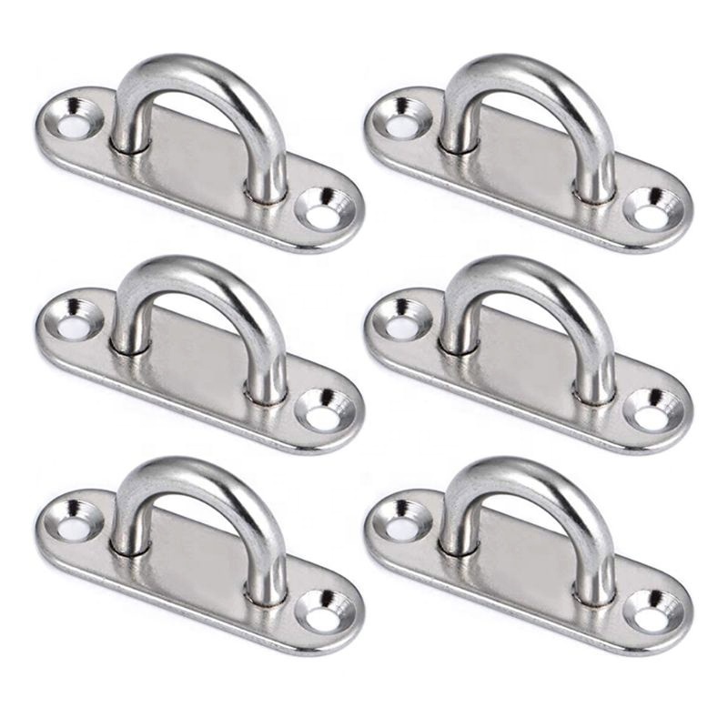 Stainless Steel Eye Plate Oblong Pad Eye Plate Metal Staple Ring Hook Hardware U-shaped Design Screws Mount Hook