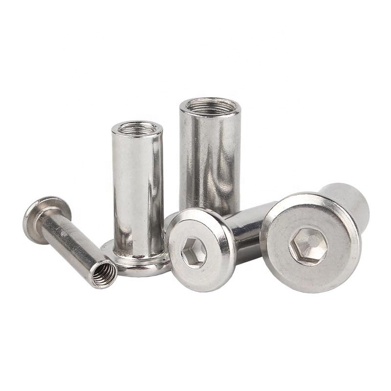 M6 M8 Stainless Steel Flat Hex Hexagon Socket Head Furniture Rivet Connector Insert Joint Sleeve Cap Nut