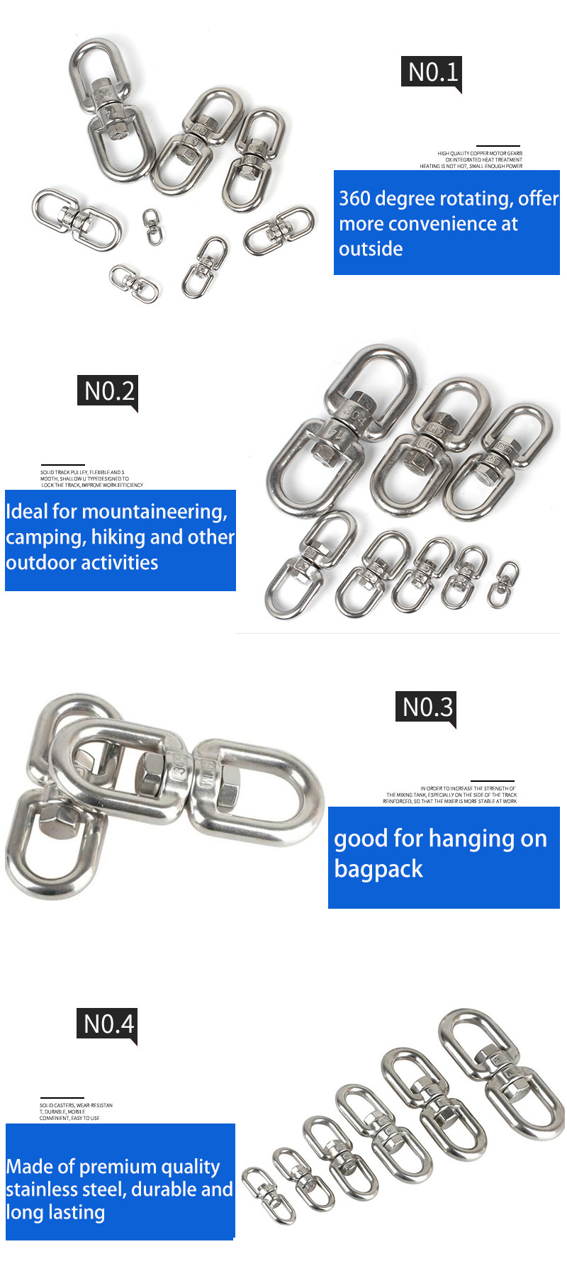 Stainless Steel Swivel Ring Durable Double Ended Swivel Eye for Swings