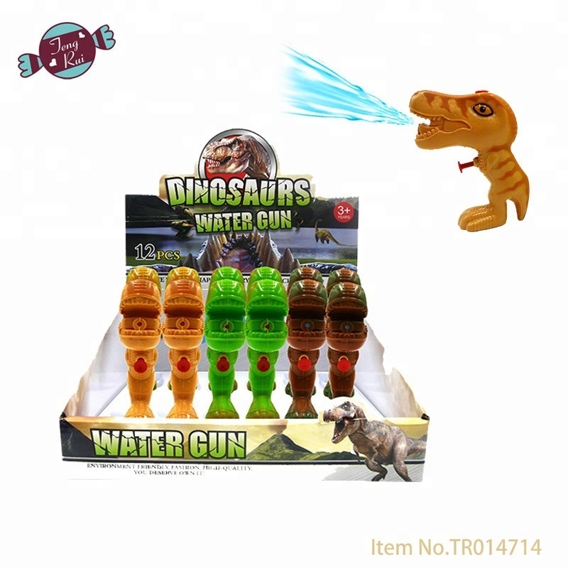 Funny outdoor Item Plastic Dinosaur Toy Water Gun With Candy Inside Candy Toy  for kids