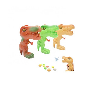 Funny outdoor Item Plastic Dinosaur Toy Water Gun With Candy Inside Candy Toy  for kids