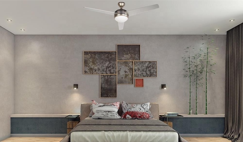 42 inch Modern Air Cooling Fan Hot-Selling Single Light Brushed Nickel Ceiling Fan with 3 Plywood Blades, include Wall Control