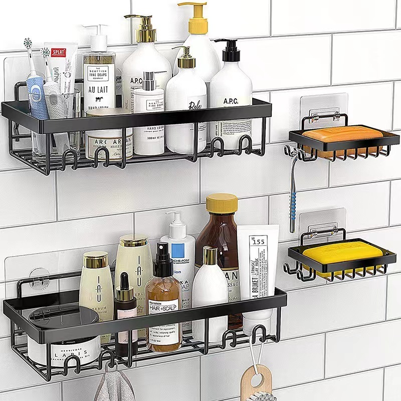 Bath Corner Shower Shelves Adhesive Caddy, Bathroom Shelf Wall Mounted, No Drilling Kitchen Racks Shower Organizer Basket