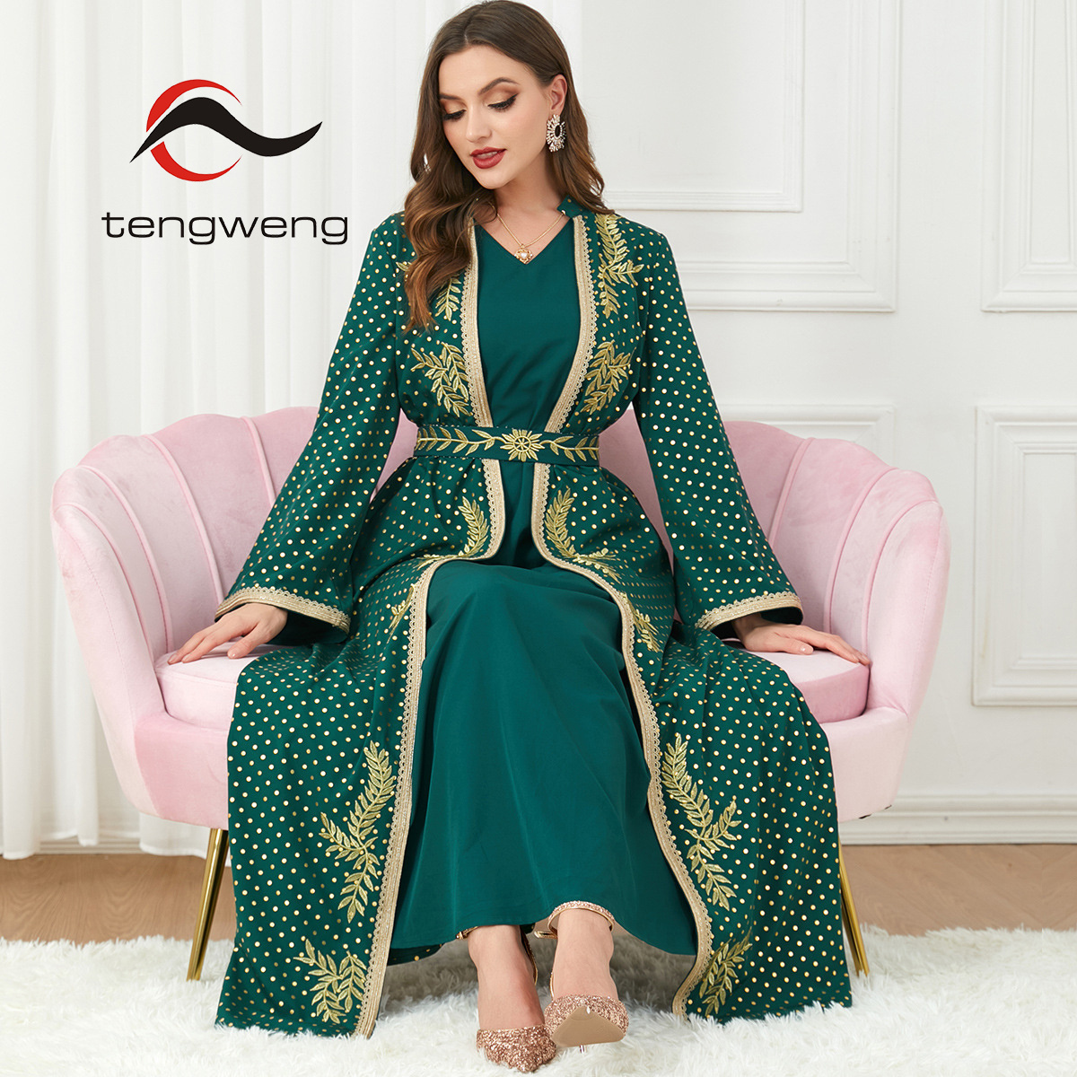 TW Embroidered Al Haramain Gamis Kaftan Pria Dewasa Jubah Abaya Jalabya Ethnic Arabic Dress Thobe Ramadan Eid Muslim Clothing