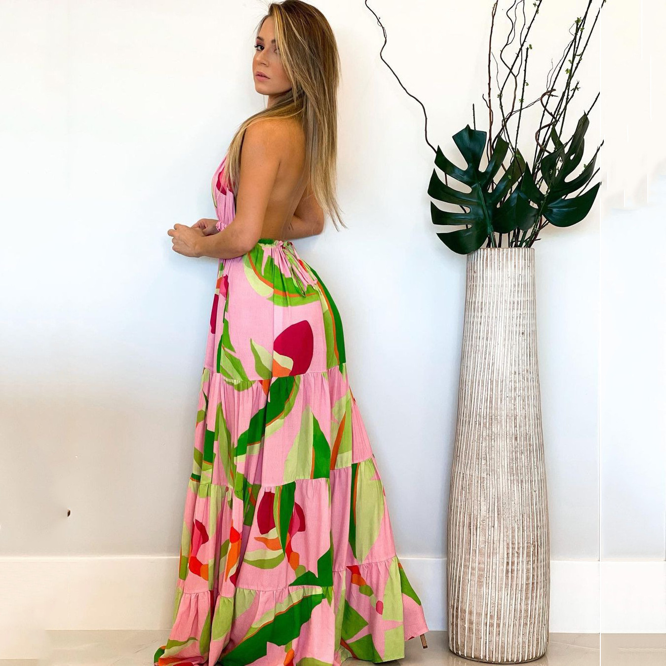 TW951889 Sexy Slip Dress Summer 2022 Bohemian Sleeveless Beach Dress Backless Stylish Casual Maxi Floral Dress Sundresses