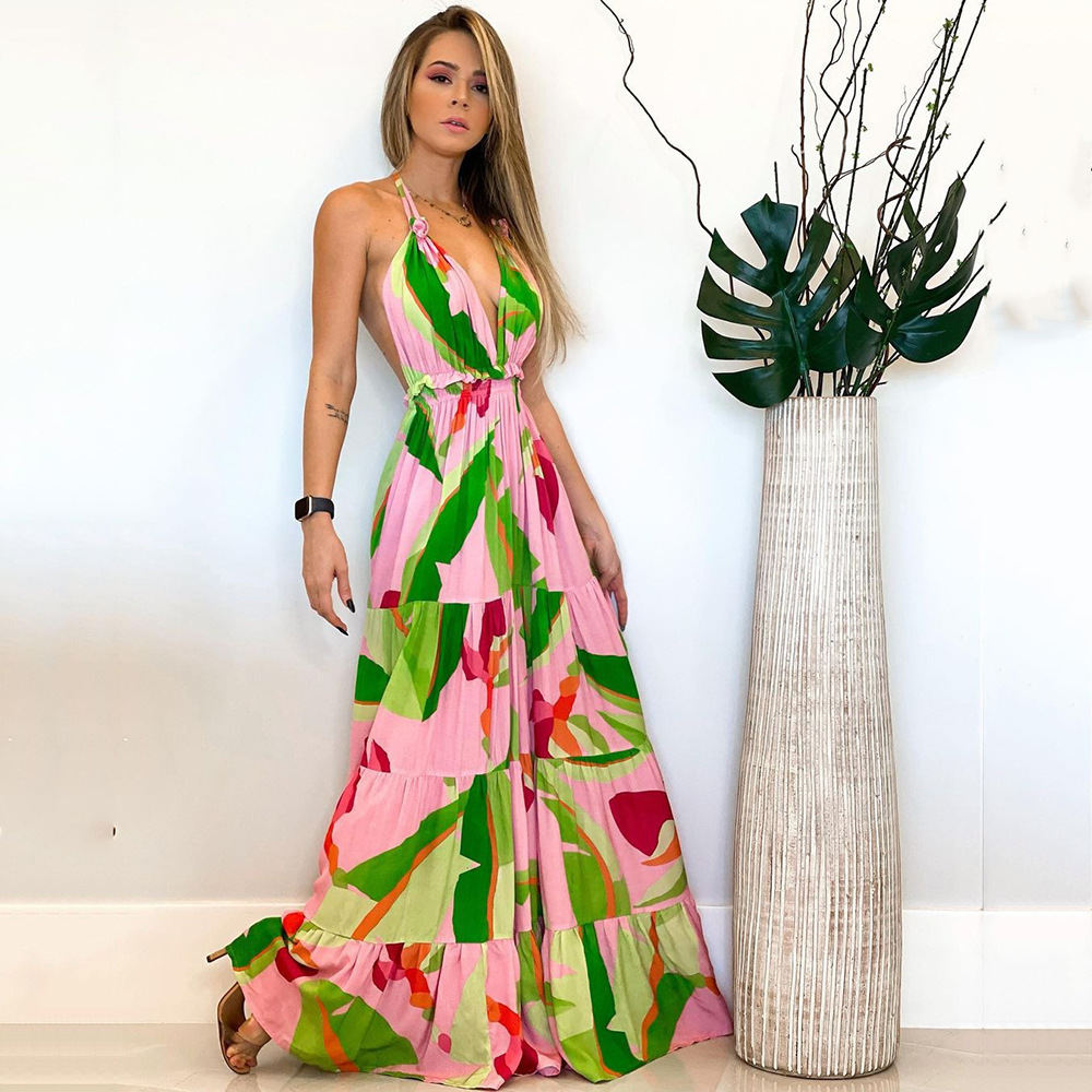 TW951889 Sexy Slip Dress Summer 2022 Bohemian Sleeveless Beach Dress Backless Stylish Casual Maxi Floral Dress Sundresses