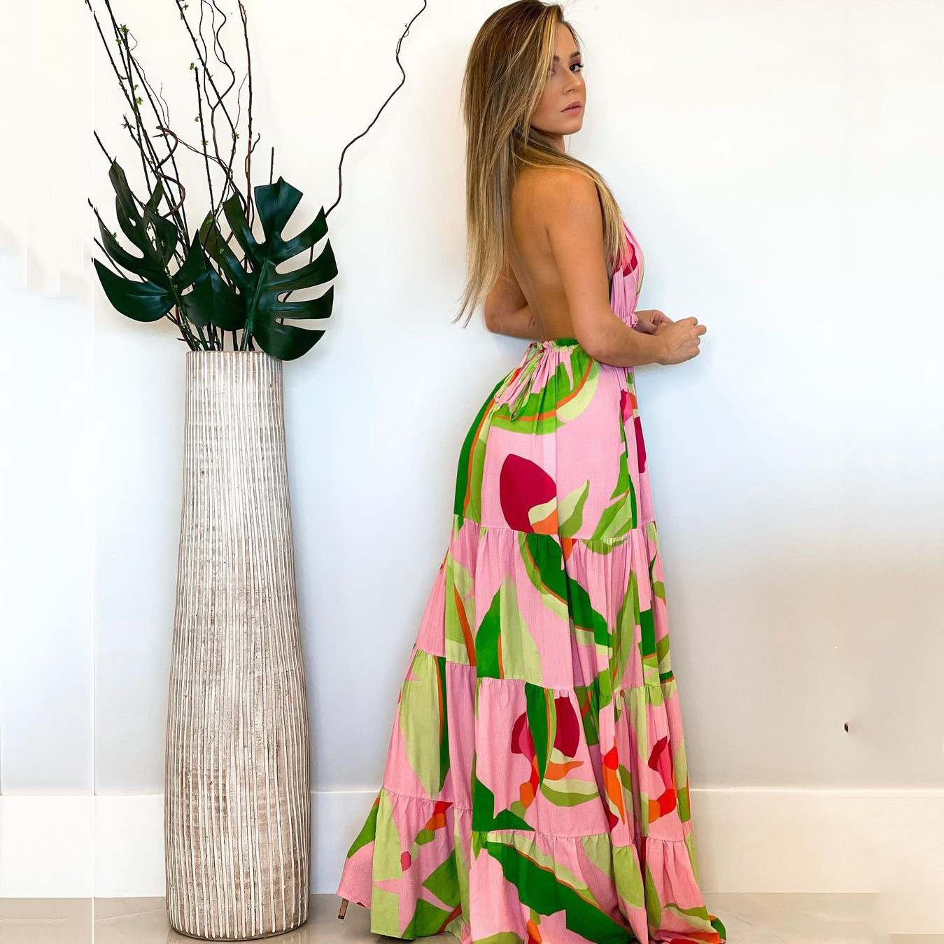 TW951889 Sexy Slip Dress Summer 2022 Bohemian Sleeveless Beach Dress Backless Stylish Casual Maxi Floral Dress Sundresses