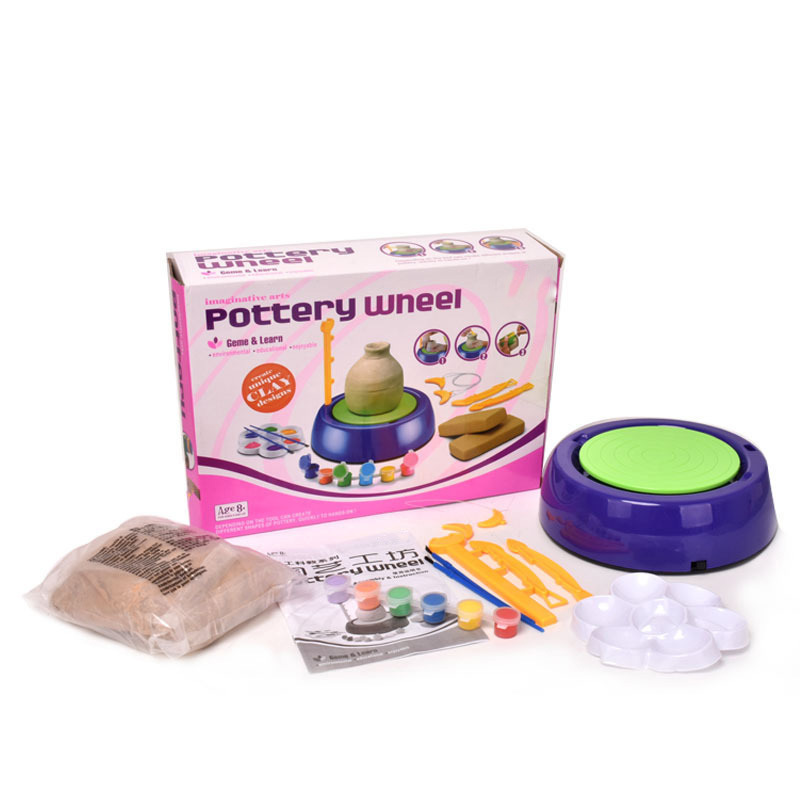 Kids mini pottery wheel toy Ceramic Machine Craft Activity Artist Studio with Air-Dry Clay