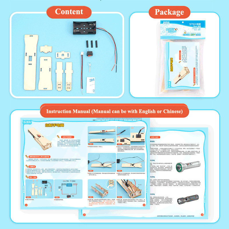 New Physical Science Experiment Project Kit Torch Toy Diy Assembly Simplicity Wooden Mini Flashlights for Kids