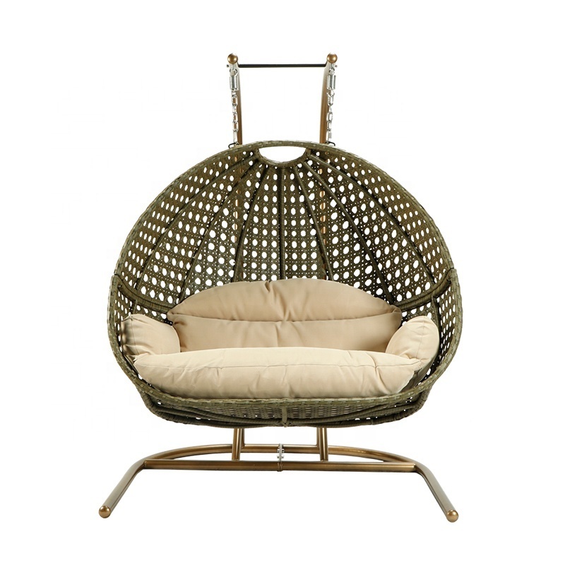 Drop shipping Outdoor furniture Double Seat  Rattan Patio+Swings Hanging Egg Chair with Stand