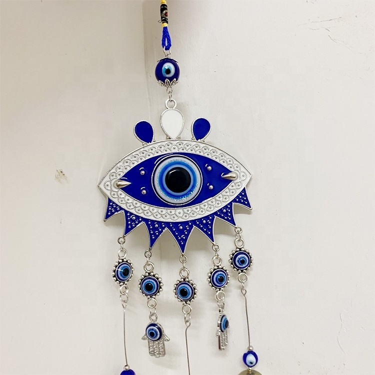 Wholesale Metal Ornament blue eye Pendant Door Bell Charm Turkish Evil Eye Wall blue eye Hanging Home Decor