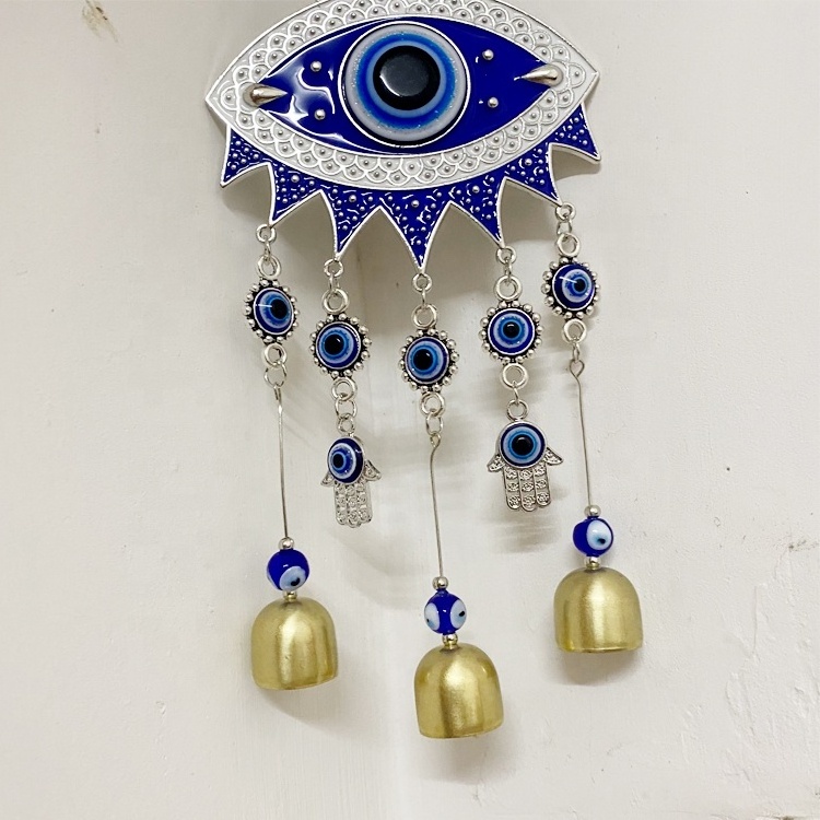 Wholesale Metal Ornament blue eye Pendant Door Bell Charm Turkish Evil Eye Wall blue eye Hanging Home Decor