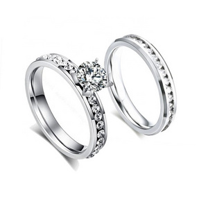 Wholesale Crystal Couple Jewelry Stainless Steel Gold Bridal Wedding Ring Set for Couple