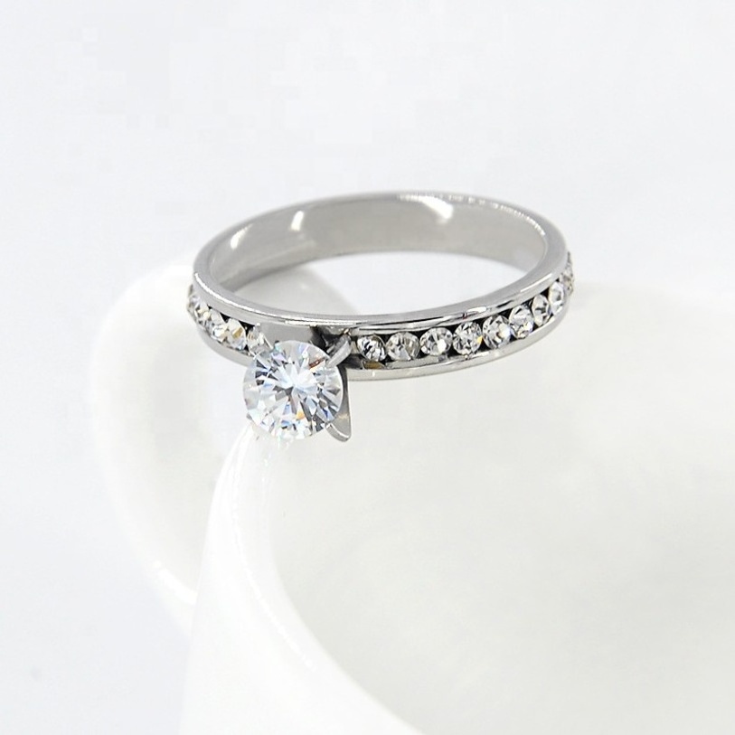 Wholesale Crystal Couple Jewelry Stainless Steel Gold Bridal Wedding Ring Set for Couple