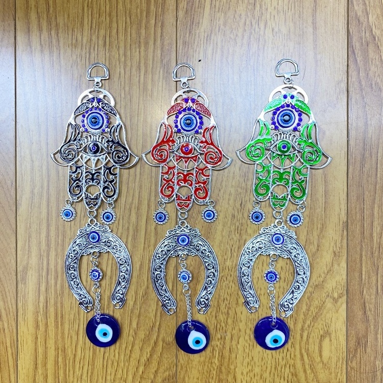 Jewish Wall Decorations for Home Decor Metal Fatima Hamsa Hand Pendant Blue Glass Evil Eye Ornament wall Hanging