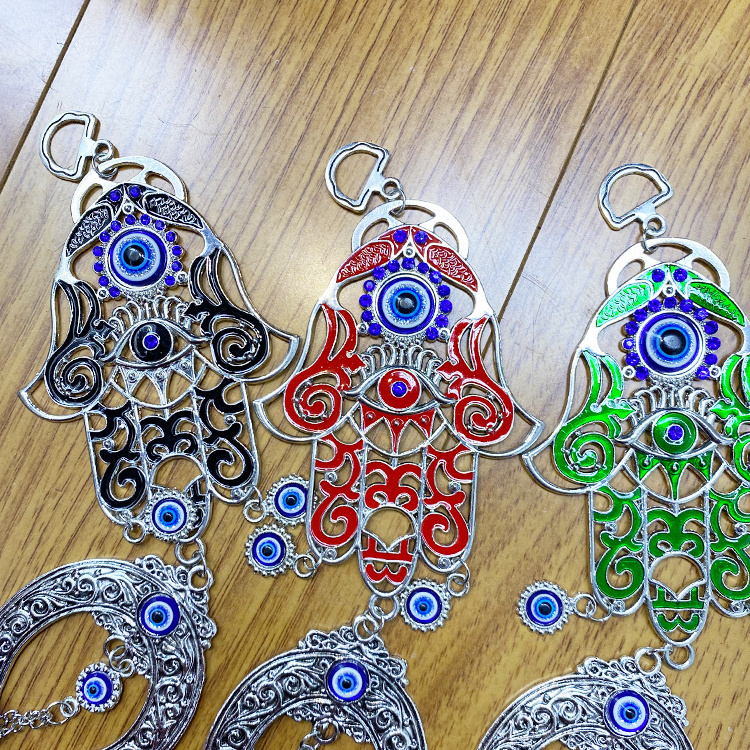 Jewish Wall Decorations for Home Decor Metal Fatima Hamsa Hand Pendant Blue Glass Evil Eye Ornament wall Hanging