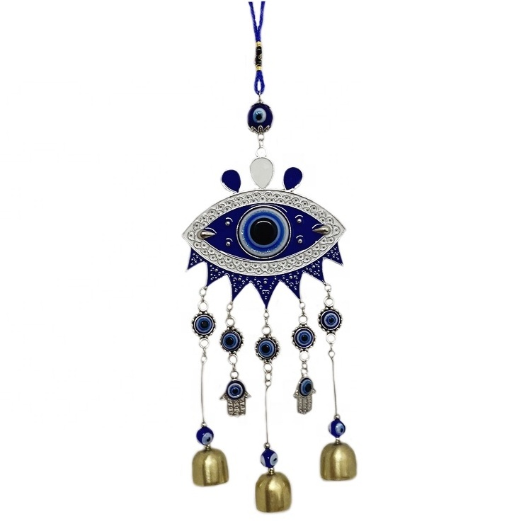 Wholesale Metal Ornament blue eye Pendant Door Bell Charm Turkish Evil Eye Wall blue eye Hanging Home Decor