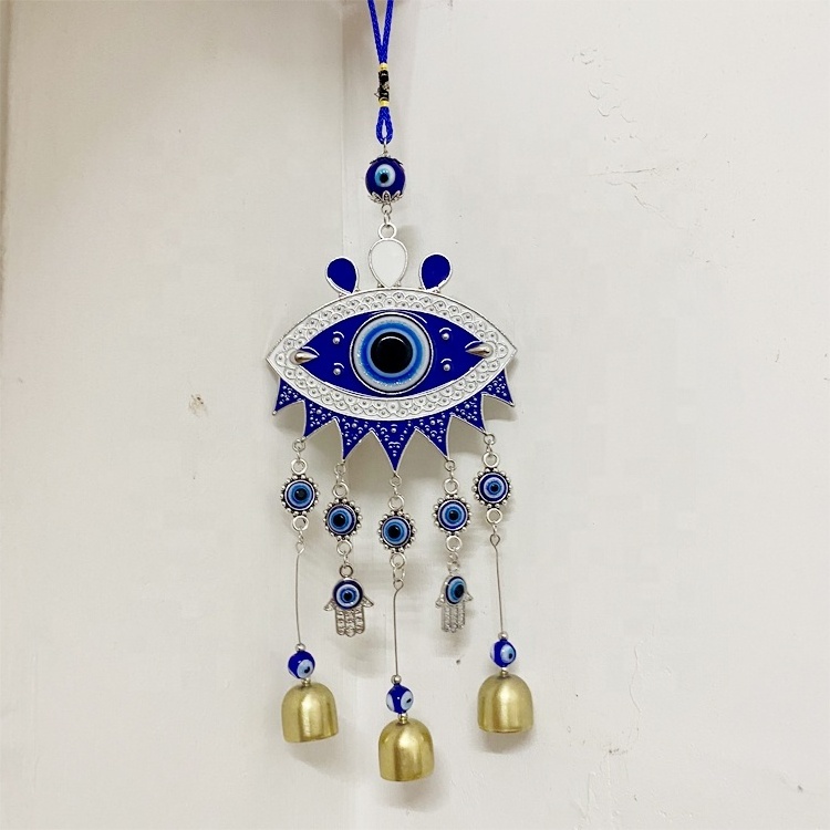 Wholesale Metal Ornament blue eye Pendant Door Bell Charm Turkish Evil Eye Wall blue eye Hanging Home Decor