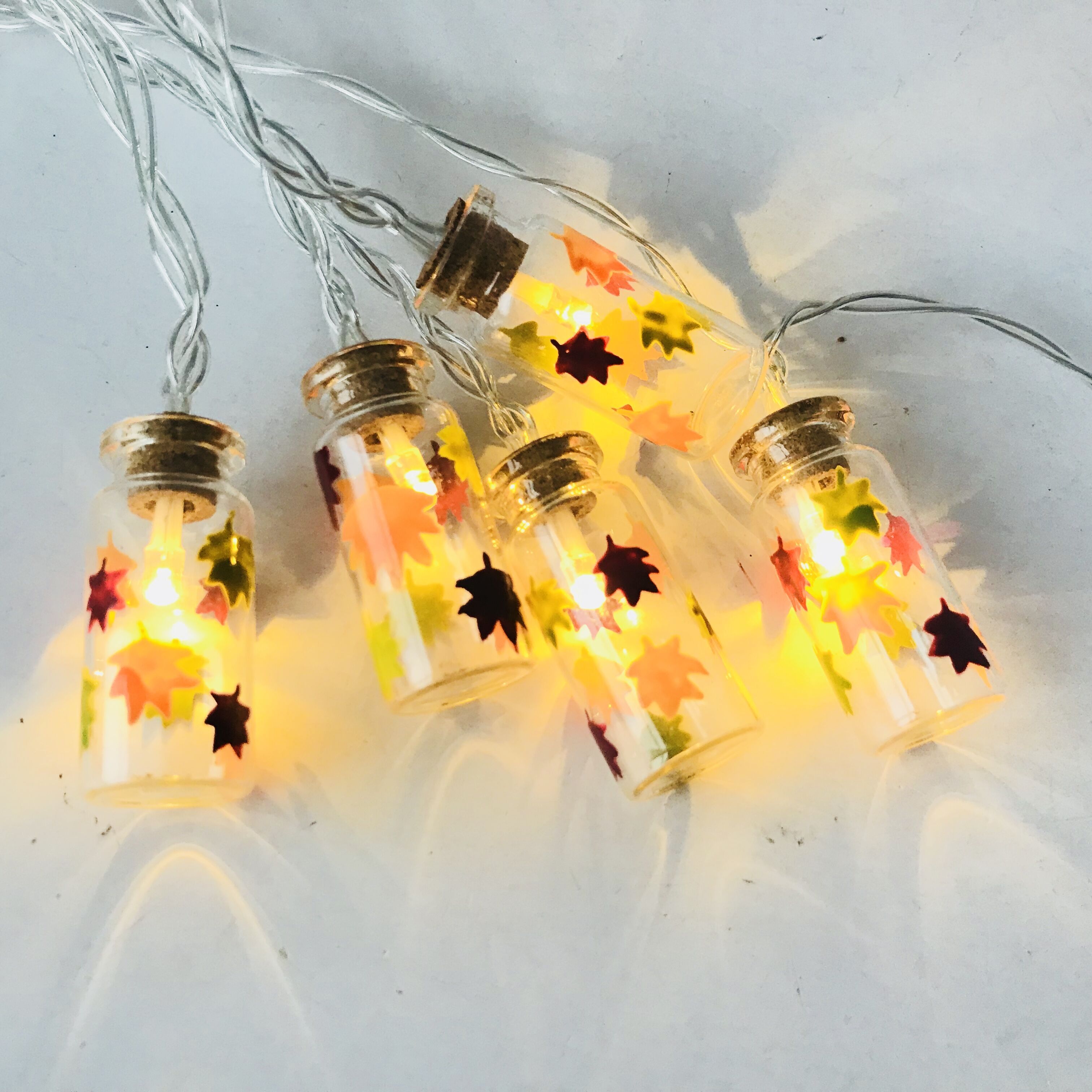 Maple leaf printing bottle shaped string light battery fairy led light chain lights for harvest decoration