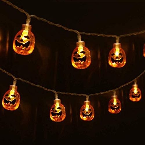 Battery 10 Count Halloween Decoration LED Pumpkin Orange Jack-O-Lantern Light String For Outdoor Patio Garden