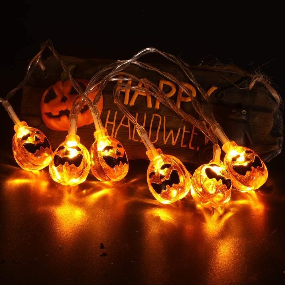 Battery 10 Count Halloween Decoration LED Pumpkin Orange Jack-O-Lantern Light String For Outdoor Patio Garden