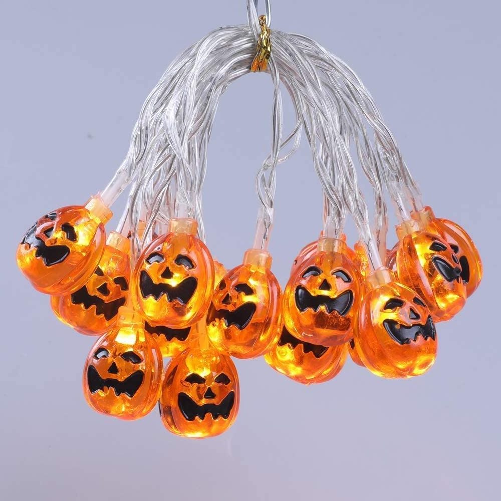 Battery 10 Count Halloween Decoration LED Pumpkin Orange Jack-O-Lantern Light String For Outdoor Patio Garden