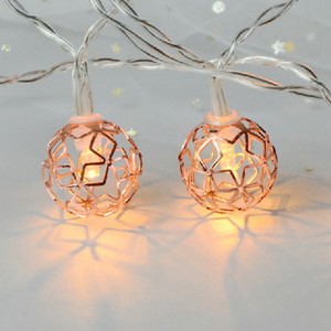 Ramadan Christmas Festival Decorative LED Rose Gold Metal Ball Light String Battery Operated Moroccan Ball Lantern Light