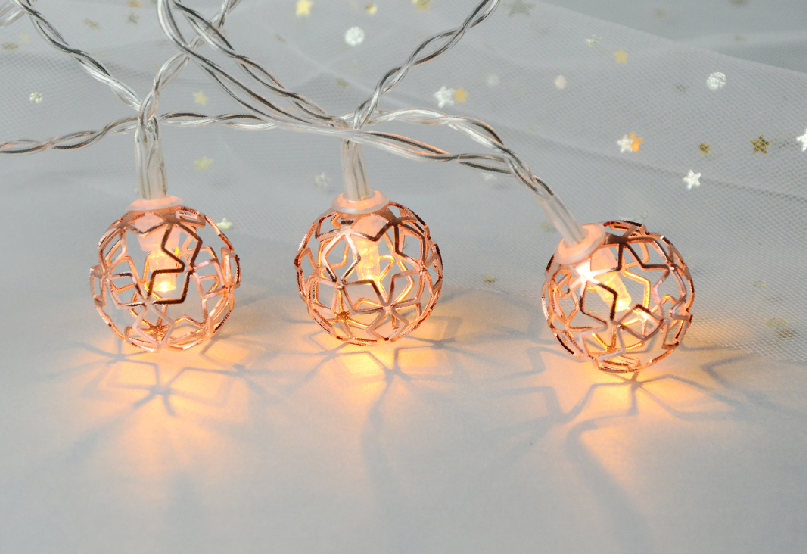 Ramadan Christmas Festival Decorative LED Rose Gold Metal Ball Light String Battery Operated Moroccan Ball Lantern Light